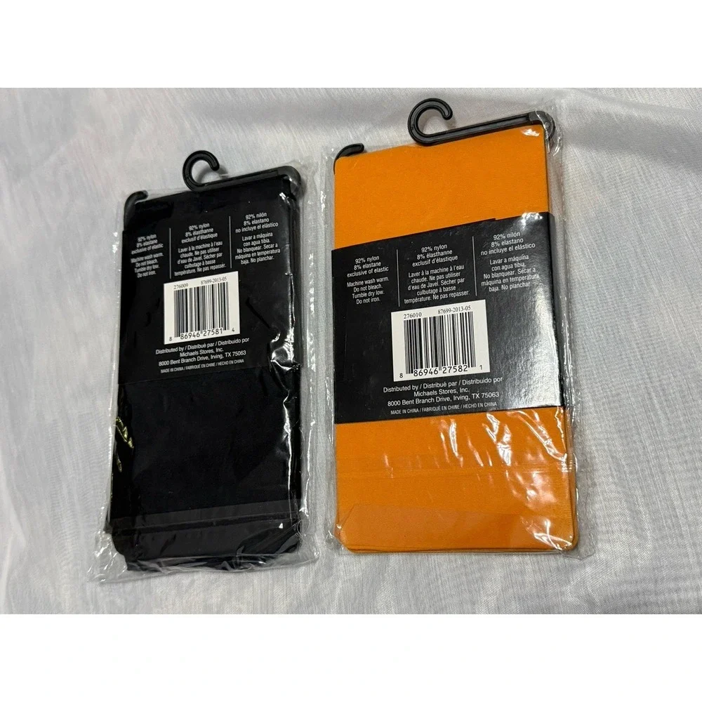 Lot Of 2 Halloween Costume Kids Nylon Tights Imagin 8 Black Orange One Size